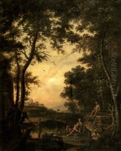 Paysage De La Campagne Romaine Avec Six Personnages Pres D'une Fontaine Paysage De La Campagne Romaine Avec Six Personnages Pres D'une Fontaine