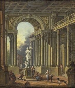 Architecture Classique Avec Personnages (+ Another, Similar; Pair) by Jean Baptiste Charles Claudot