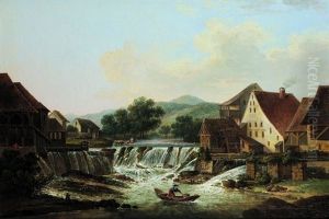 Vue D'un Village Avec Une Cascade by Jean Baptiste Charles Claudot