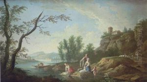 Les Lavandieres Pres D'une Riviere by Jean Baptiste Charles Claudot