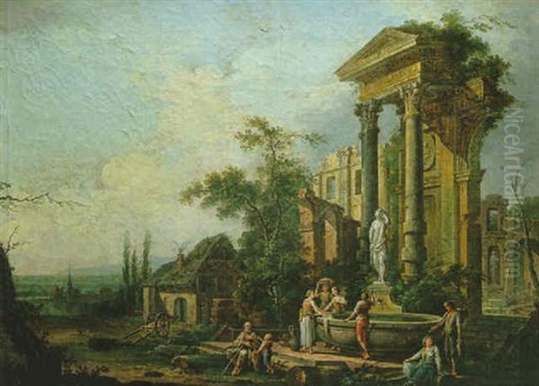 Le Repos Des Paysans Pres De La Fontaine Antique - view 1