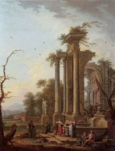 An Architectural Capriccio With Ruins, The Farnese Hercules, And Figures Resting By A Fountain