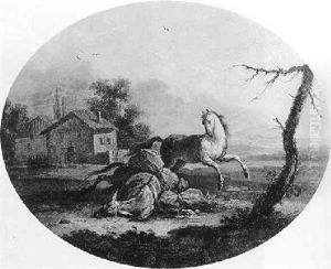 A Horse And Donkey In A Landscape by Jean Baptiste Charles Claudot