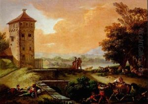 Paysage A La Tour Et Au Berger by Jean Baptiste Charles Claudot