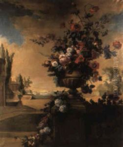 Fleurs Dans Une Urne Sur Une Terrasse by Jean Baptiste Charles Claudot
