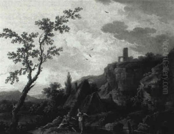 Figures Resting In A Mountainous Landscape - view 1