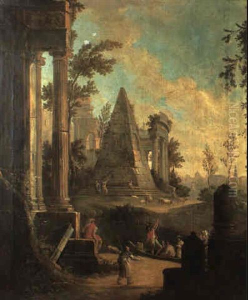 Capriccio Of Figures Amid Roman Ruins With The Pyramid Of Cestius - view 1