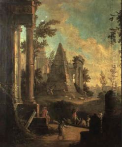 Capriccio Of Figures Amid Roman Ruins With The Pyramid Of Cestius