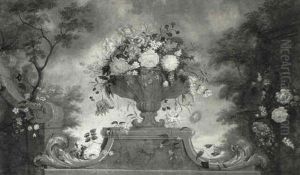 Tulips And Other Flowers In A Sculpted Urns by Jean Baptiste Charles Claudot