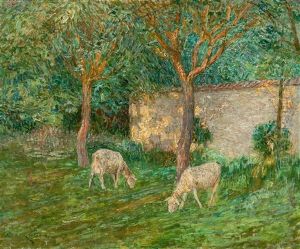 A Sunny Orchard With Sheep by Emile Claus
