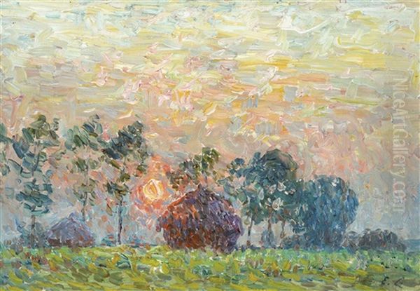 Landscape With Haystacks At Nightfall - view 1
