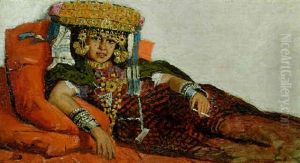 An Oriental Woman Reclining by Emile Claus
