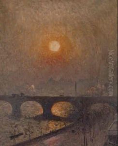 Sunset Over Waterloo Bridge - Zonsondergang Bij Waterloo Bridge by Emile Claus