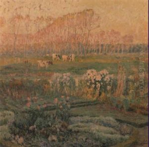 Landscape With Flowers And Cows In A Meadow Beside The Leie (lys) by Emile Claus