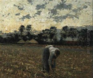 Avondschemering In Vlaanderen Of De Korenleester by Emile Claus