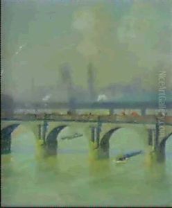Waterloo Bridge And Hungerford Bridge With The Houses Of    Parliament Beyond by Emile Claus