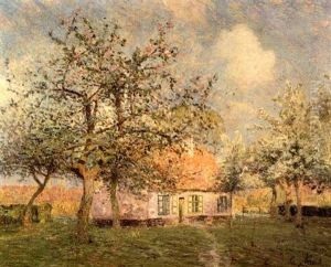 Cottage Among Apple Trees In Blossom by Emile Claus