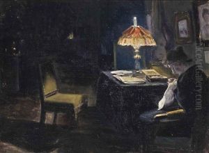 Sewing In Lamplight by Christian Clausen