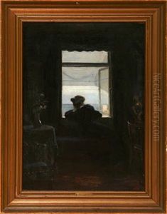 Interior With A Woman Looking Out The Window by Christian Clausen