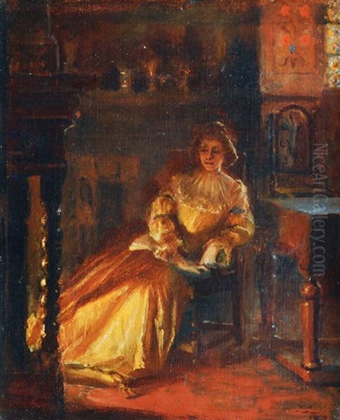 Young Woman At The Fireplace - view 1