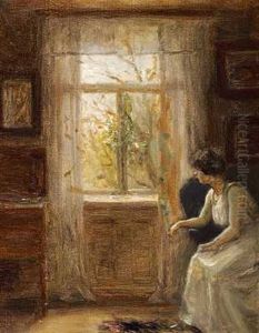 Interior Med En Ung Dame Ved Vinduet by Christian Clausen