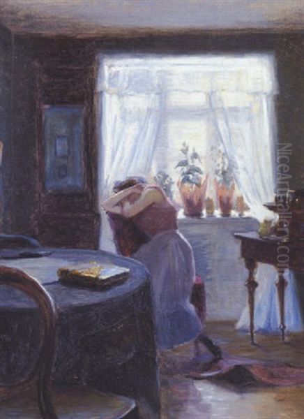 Interior Med Pige Ved Vinduet - view 1