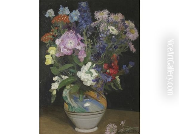 A Still Life Of Mixed Flowers In A Pottery Vase - view 1