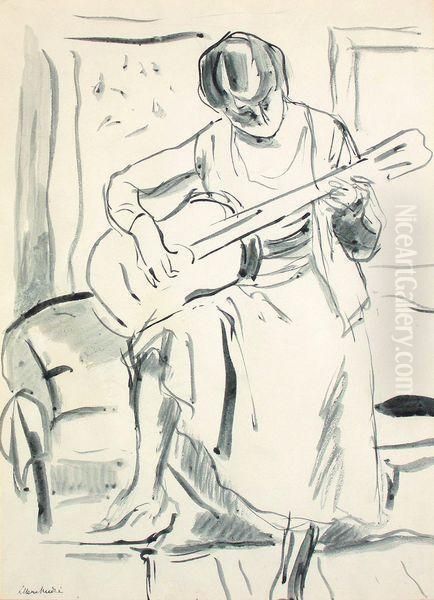 Femme A La Guitare. - view 1