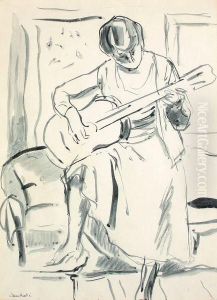 Femme A La Guitare. by Albert Andre