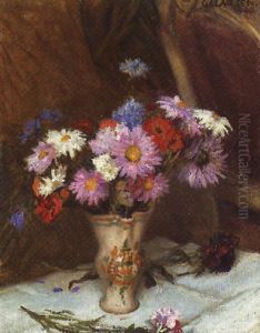 Still Life With Flowers In A Jug On A White Cloth by Sir George Clausen