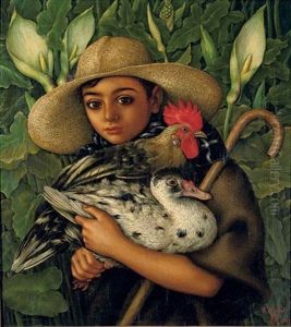 Retrato De Nino Con Aves - Boy With Poultry