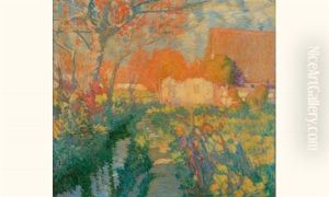 Chaumiere Et Cours D'eau A L'automne by Vincente Mulet Claver