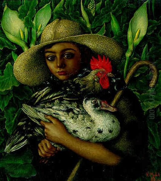 Retrato De Nino Con Aves - view 1