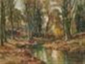 Paysage A La Riviere by Jules-Justin Claverie