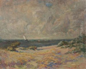 Coastal View With Sailboat by John Willard Clawson