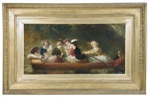 Victorian Ladies In A Rowing Boat With Two Pet Dogs by Marshall Claxton