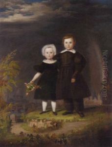 Portrait Of Two Children On A Mound Before St. Paul's Cathedral, Under A Rainbow
