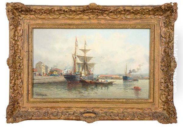 Sailing Vessels Docked At A Harbour Wall - view 1