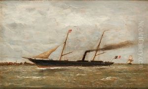 Navire A Voile Et Vapeur Dans L"estuaire by Paul Jean Clays