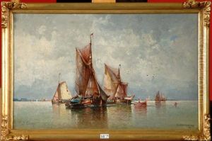 Bateaux Sur L"escaut Aux Environs D"anvers