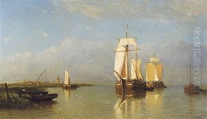 Voiliers Et Pecheurs D'anguilles Sur L'escaut
