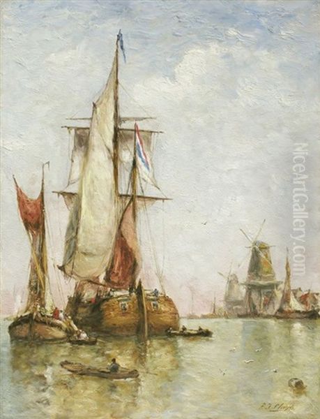 Barques A Voiles Dans Un Port Flamand - view 1