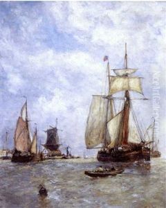 Sailing Ships Off The Dutch Coast by Paul Jean Clays