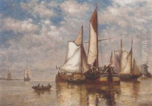 Dutch Barges In A Calm On The Estuary by Paul Jean Clays