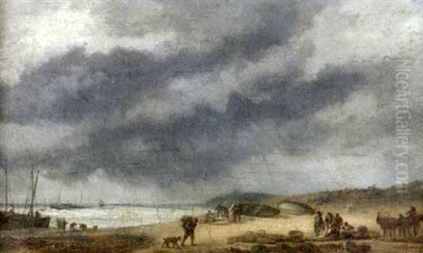 Netzausbreitende Fischer Am Strand - view 1