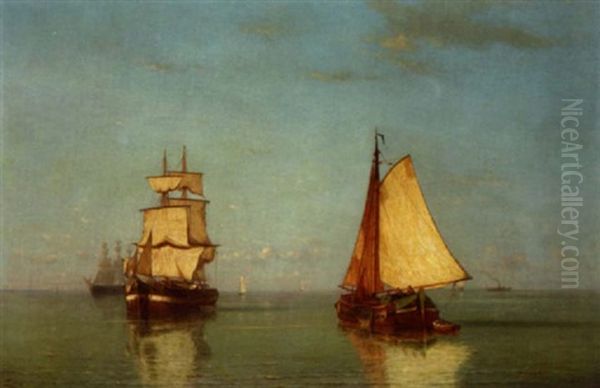 Two Sailing Vessels In A Calm Sea - view 1