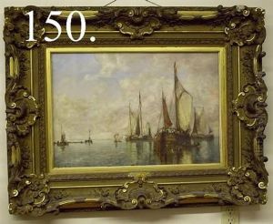Harbor With Tall Masted Ships And Figures thumbnail