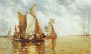 Fishing Boats In A Lagoon by Paul Jean Clays