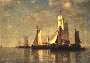 Shipping In A Calm On The Moersdijck, Holland by Paul Jean Clays