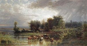 A Moorland With Cattle Grazing by Henry Cleenewerck